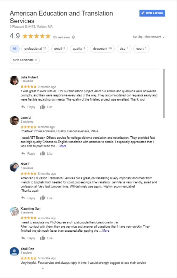 Historical Google review screenshot