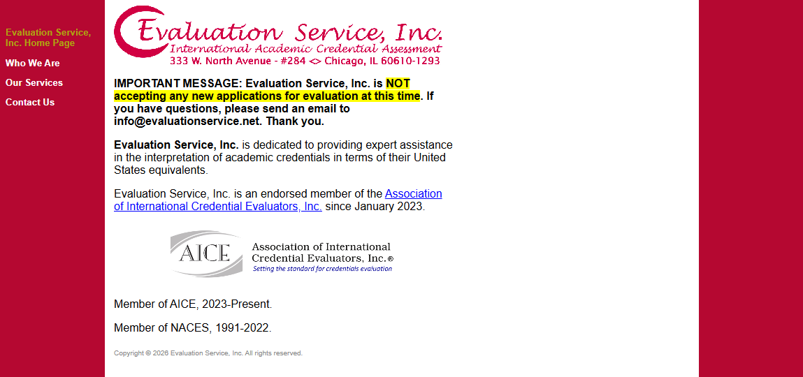 Historical Evaluation Service, Inc. website screenshot