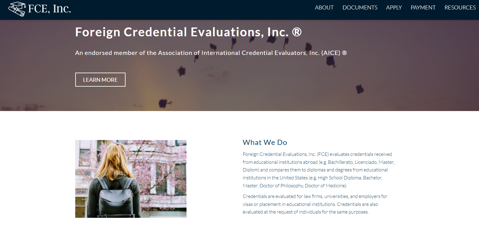Historical Foreign Credential Evaluations website screenshot