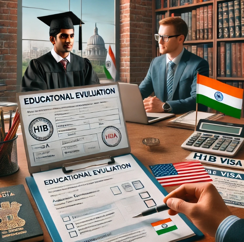 Illustration of Indian credential evaluation and H-1B documents