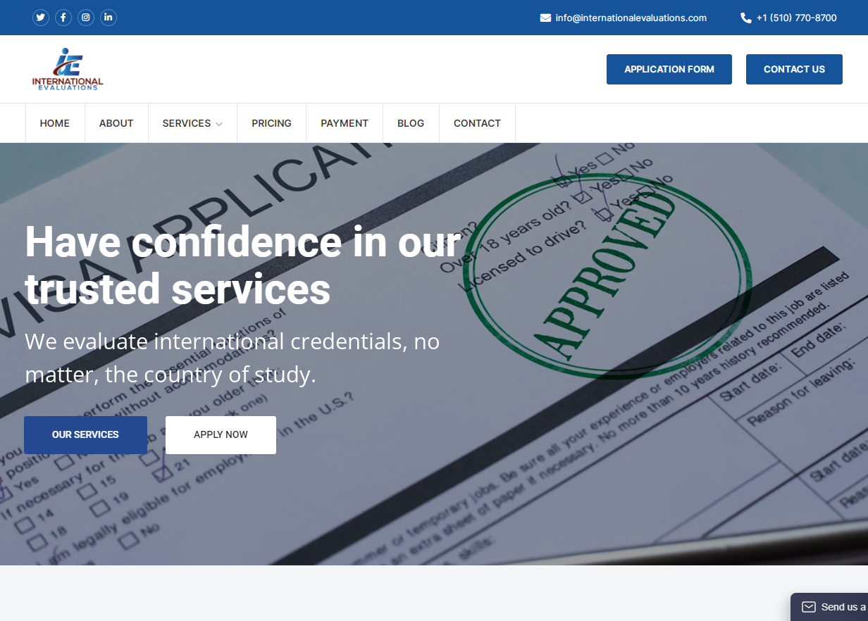 Historical International Education Evaluators website screenshot