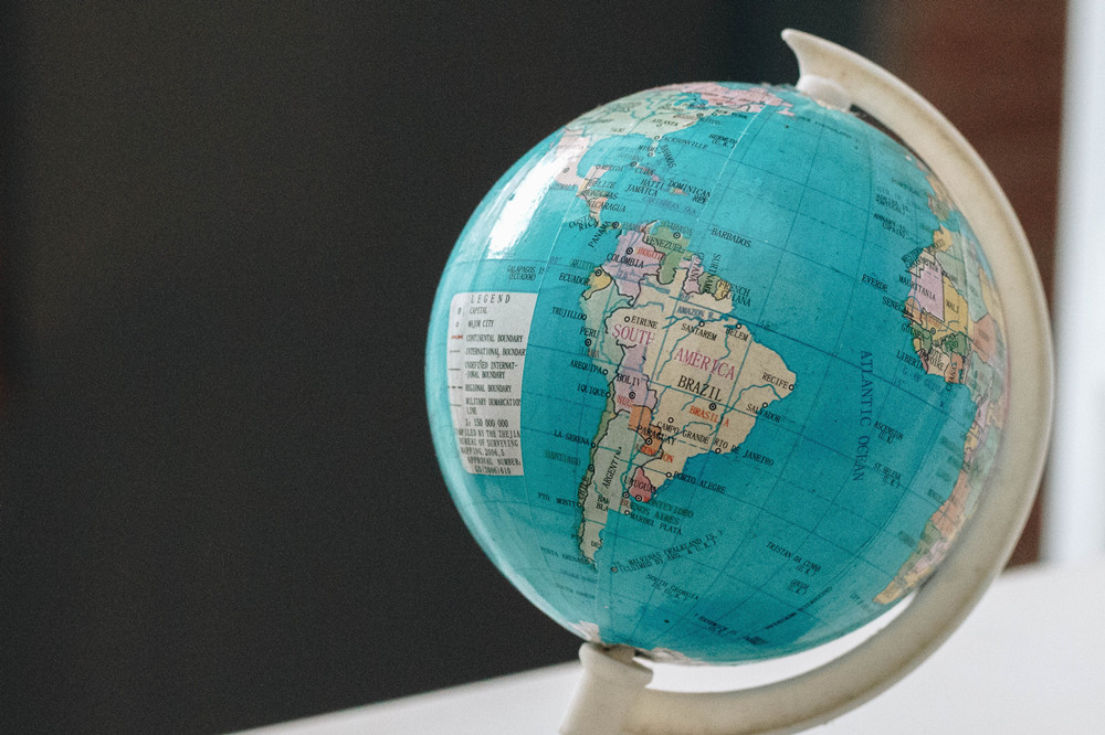Globe showing South America