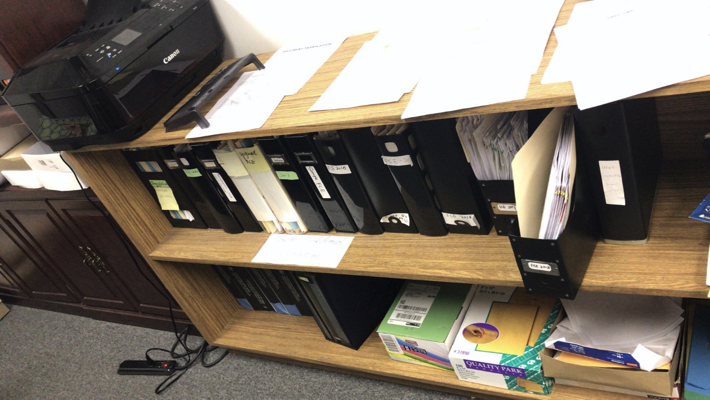 Shelves containing office files