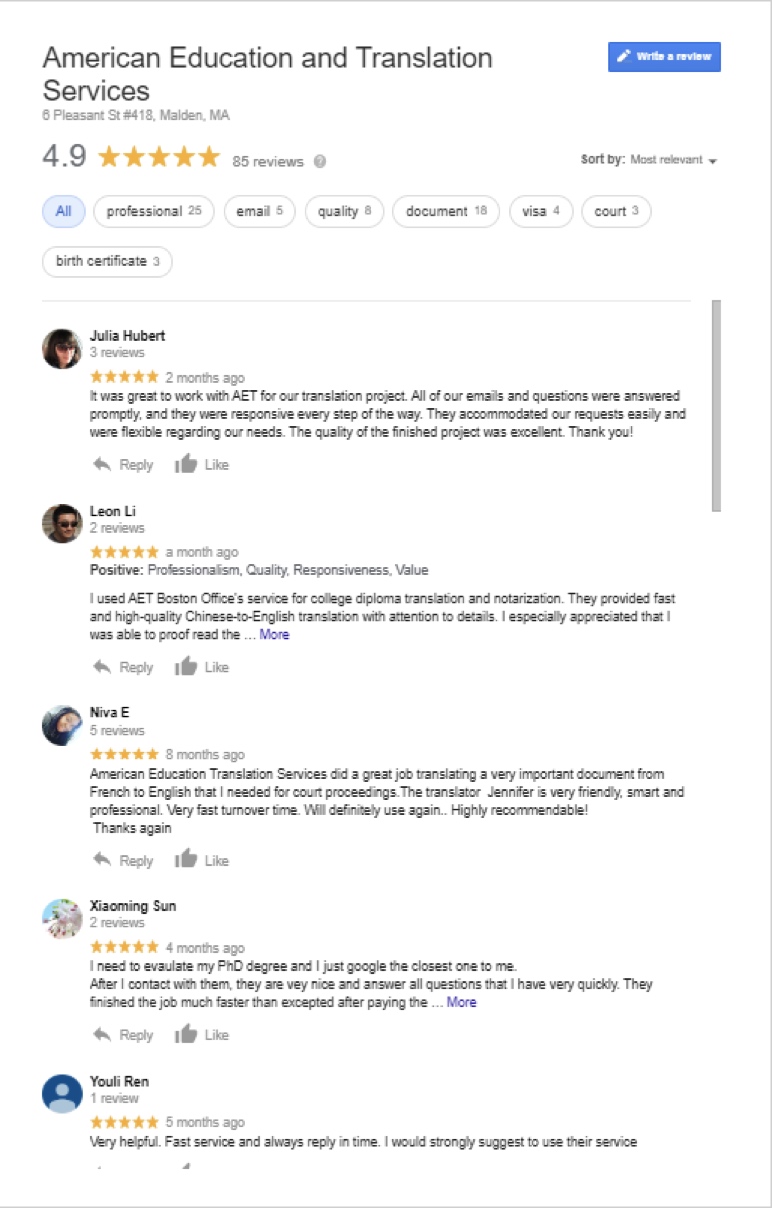 Historical Google review screenshot