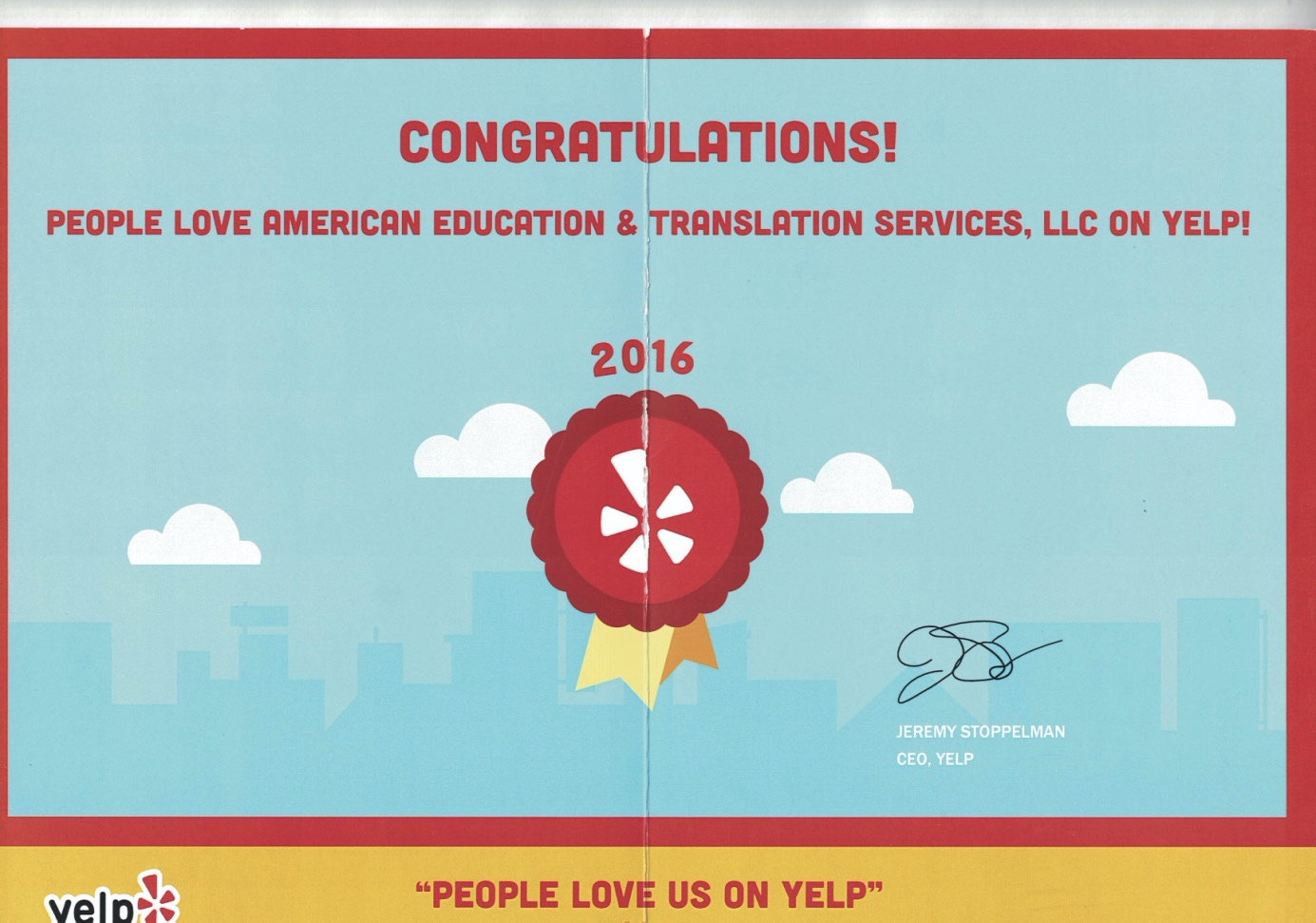 Historical 2016 Yelp recognition
